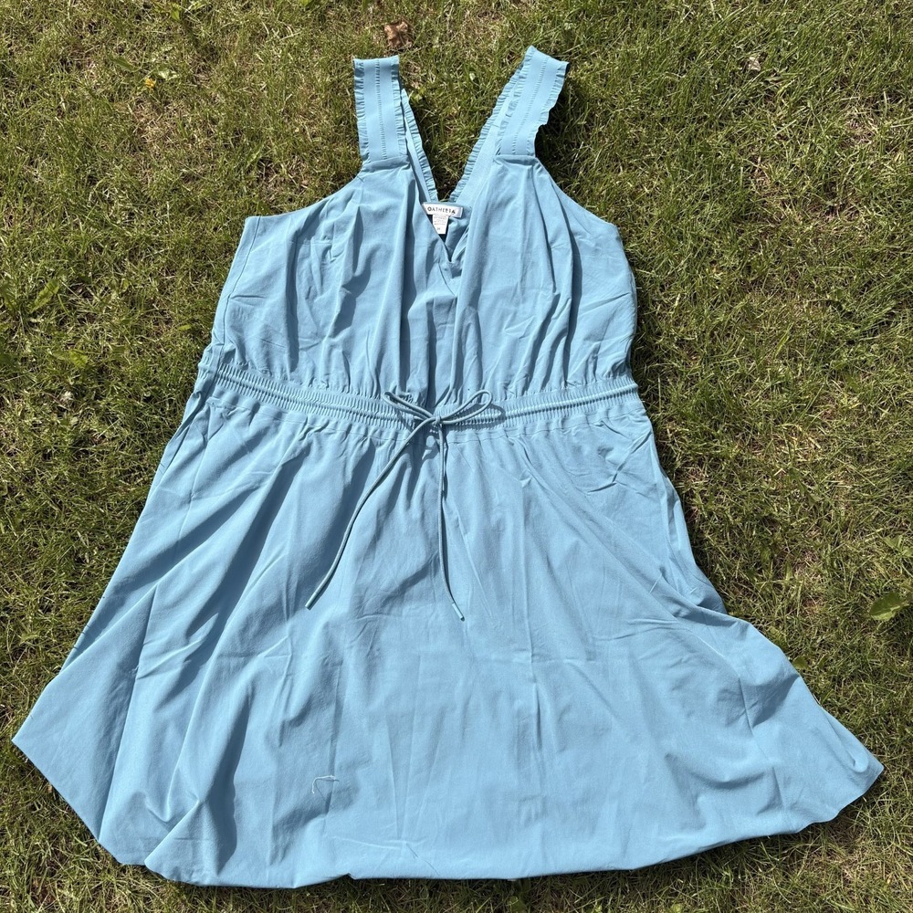Athleta FAB Savannah Cinch Dress Plus Size 2X Drawstring Waist Mini Pocket Blue